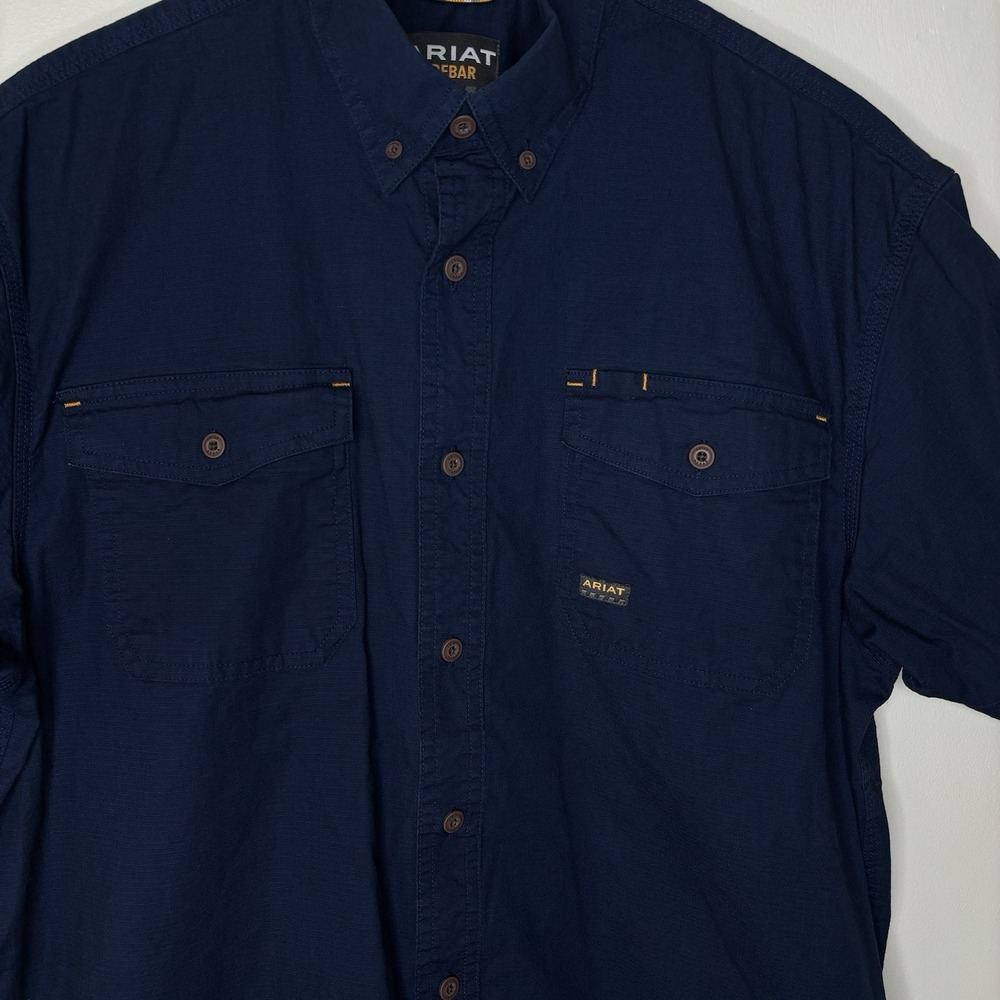 Ariat Rebar Shirt Mens Large Button Down Short Sleeve Blue Outdoors Workwear